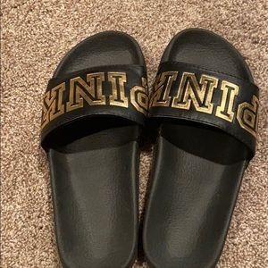 PINK BLACK AND GOLD SLIDES